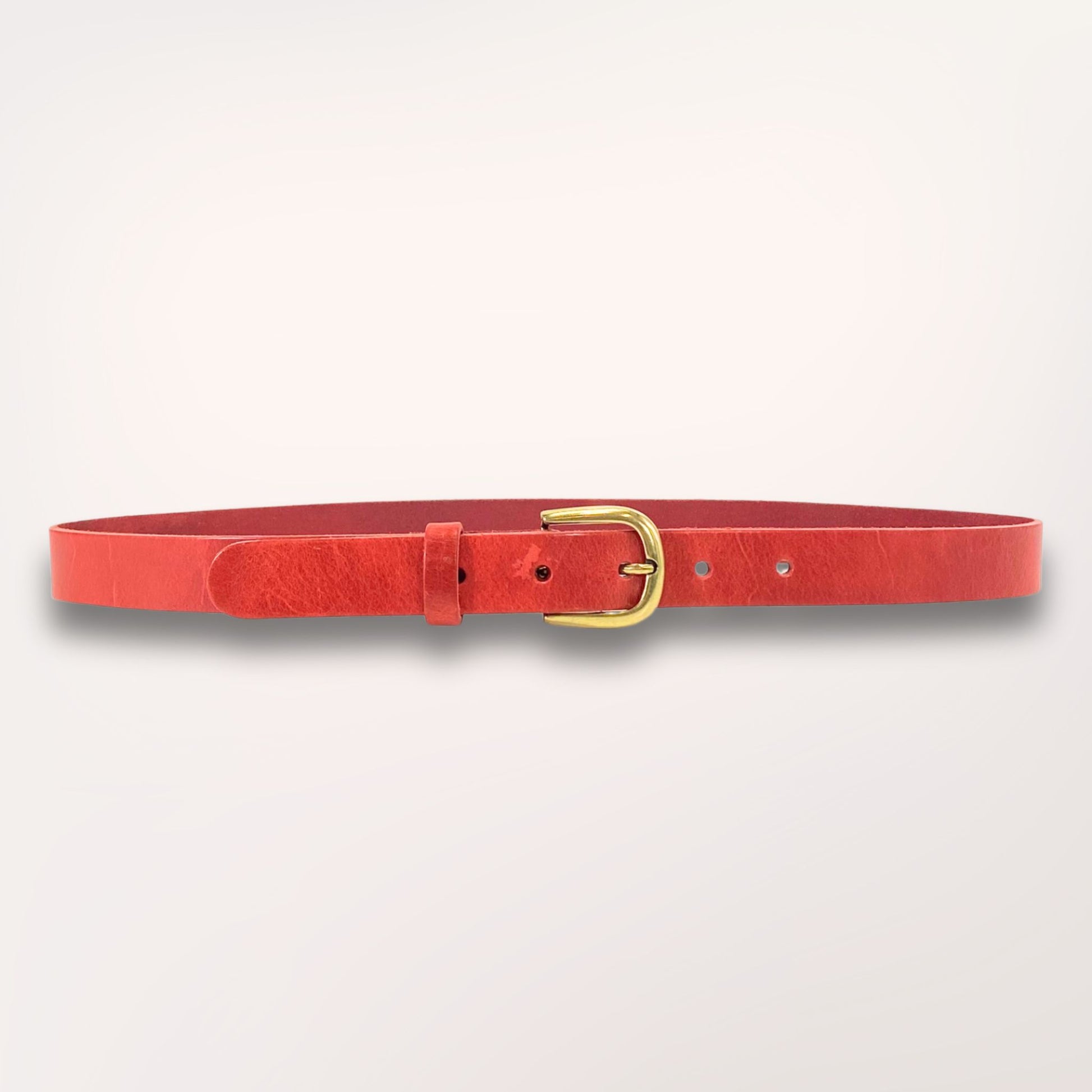 Ceinture en cuir rouge véritable Labossa 30mm avec boucle dorée, fabrication artisanale française.