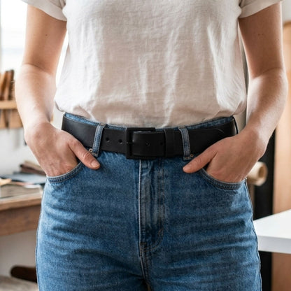 ceinture 40 mm noir portée par un modèle