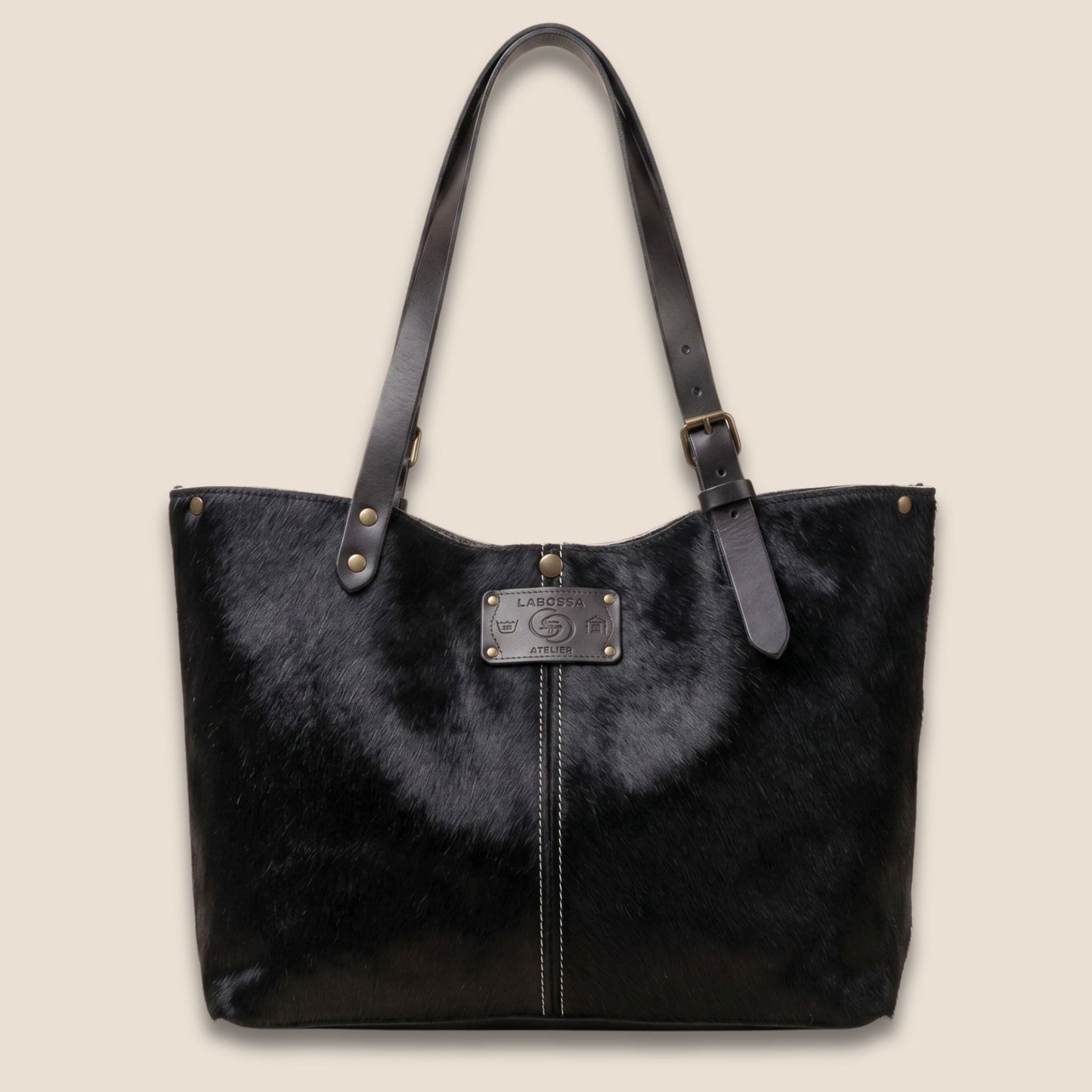 Cabas peau de vache Holstein N°27/128 – vue de face – Labossa Atelier