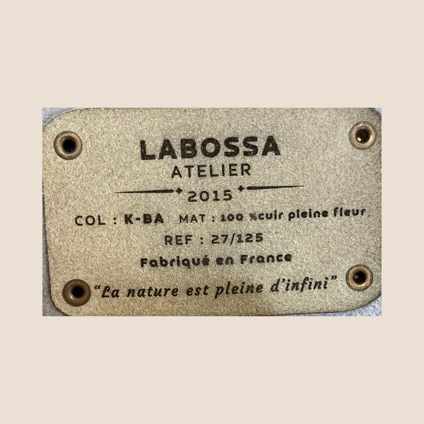 Intérieur brut d'atelier du cabas Labossa – numérotation gravée exemplaire 27/125