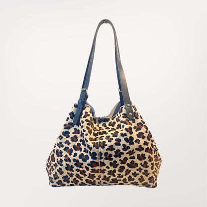 sac cabas en cuir de peau de vache véritable façon léopard