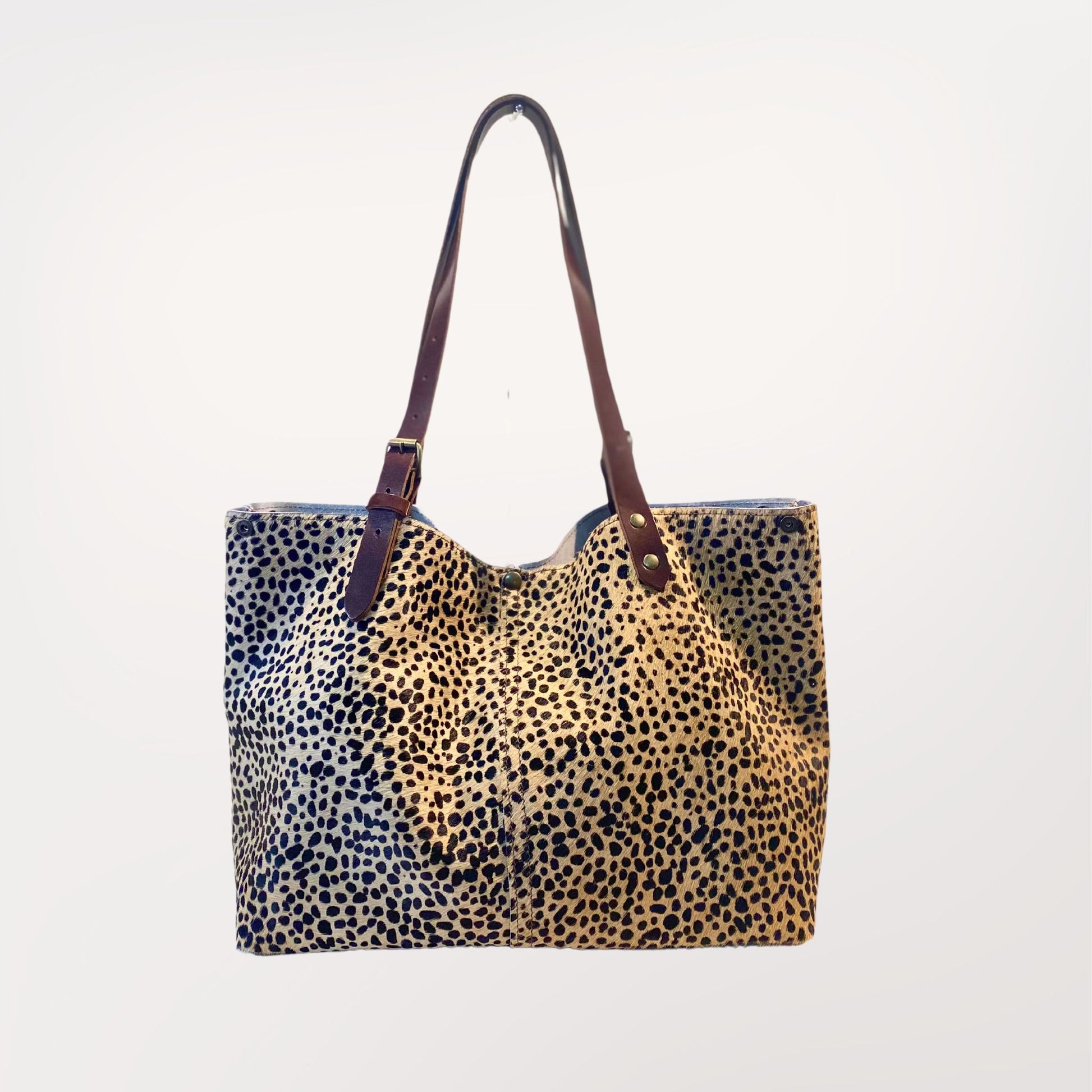 sac cabas en cuir de peau de vache véritable façon panthère