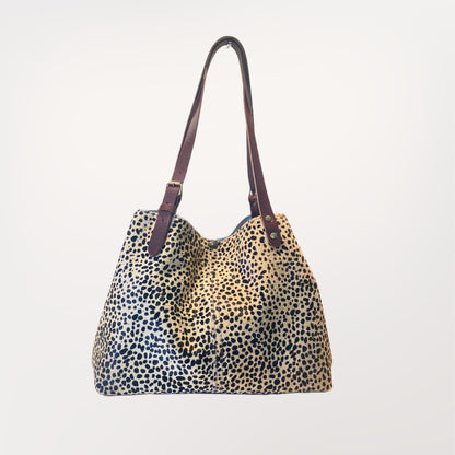 sac cabas en cuir de peau de vache véritable façon panthère
