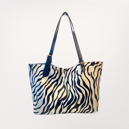 sac cabas en cuir de peau de vache véritable imprimé façon zèbre